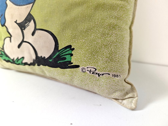 Image 1 of Cuscino vintage dei puffi / Cuscino dei cartoni animati jugoslavi degli anni '80 / Cuscino retro Peyo Smurf da collezione