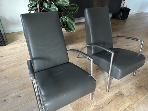 2 chaises, cuir Harvink De Club couleur Basalte