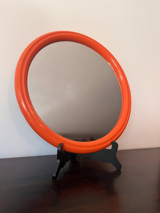 Vintage orange round mirror 70s
