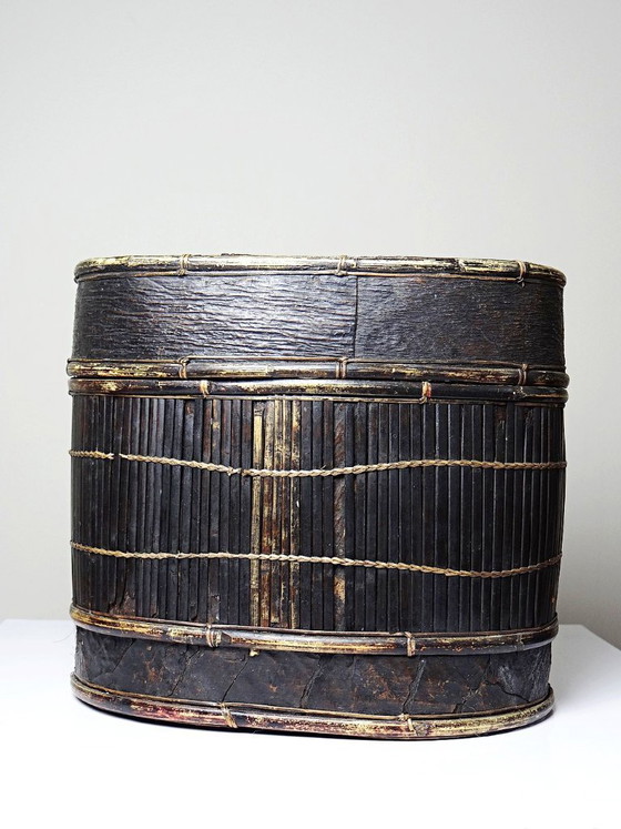 Image 1 of "Tampung" box, bamboo and leaf, Indonesia, Lombok, early 20th century