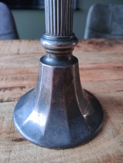 Mooie set zware vintage kandelabers – verzilverd (31 cm hoog)