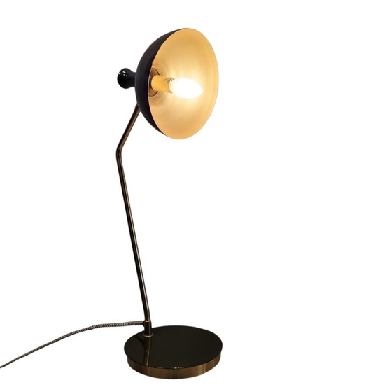 Image 1 of Lámpara de Mesa «Olive», Metal, Verde y Dorado, Vintage – Francia