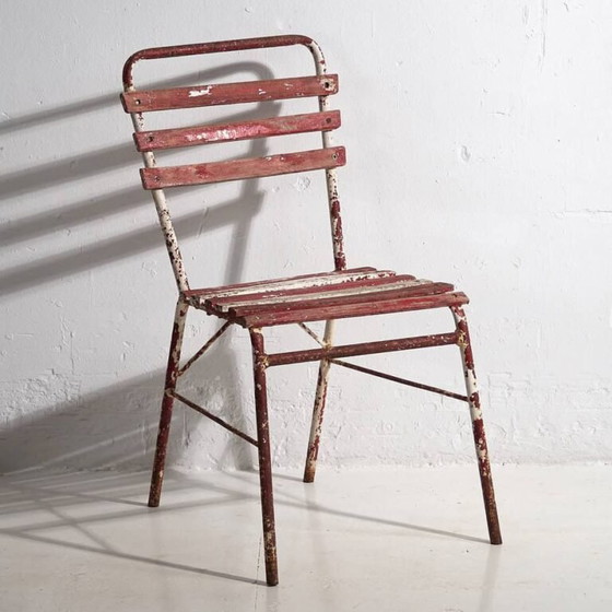 Antique red and white terrace chairs (c.1920). Set of 4 pieces – Garden chairs, Wood, Iron (photo 13 of 40)