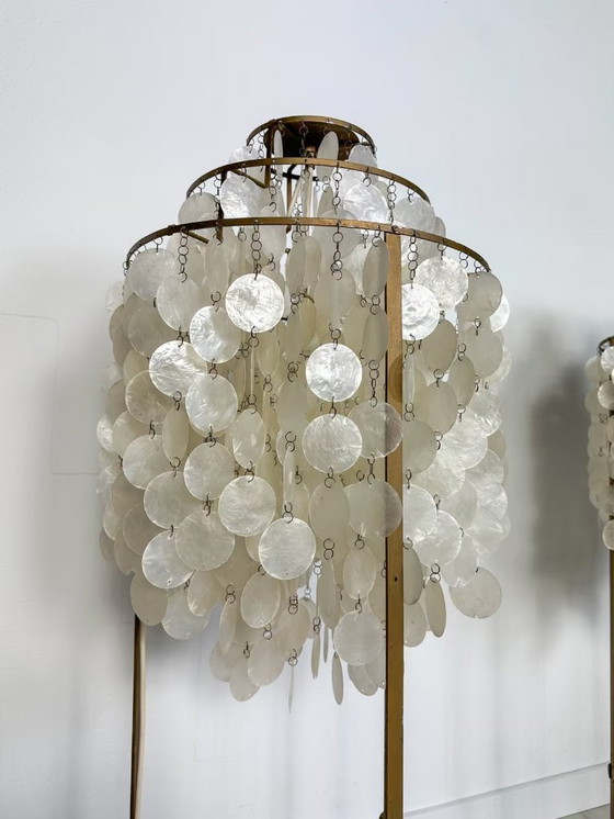 Image 1 of Lampade da terra vintage in metallo con dischi a conchiglia Verner Panton