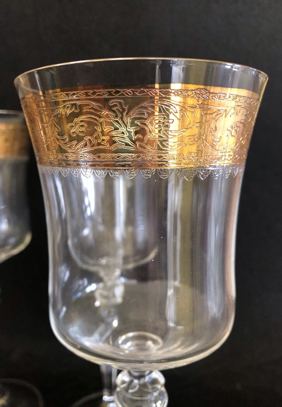 SAME CRISTALLERIE 4 wijnglazen 1970/80, Glazen & Karaffen, Kristal, Goud, Gold (foto 5 van 5)