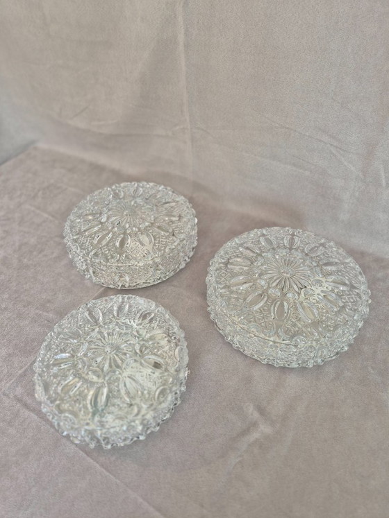 Image 1 of Paire d'appliques/plafonniers encastrés en verre texturé Glashütte Limburg 2485, Allemagne, années 1960-1970