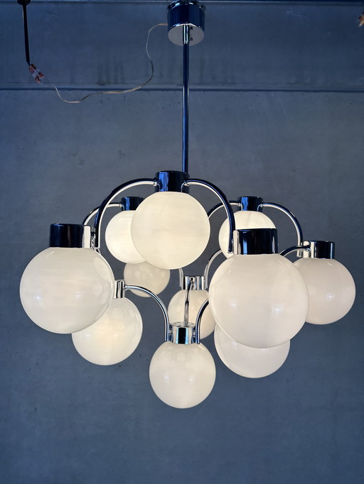 Vintage Design Chandelier - Opaline And Chrome