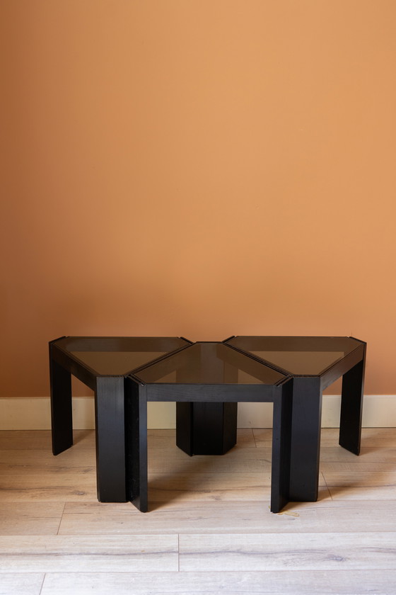 Image 1 of Porada Arredi Stackable Modular Tinted Glass Side Coffee Tables, Set of 6