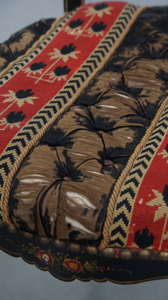 Image 1 of Antiek Frans Napoleon 3 stoeltje ingelegd met parelmoer