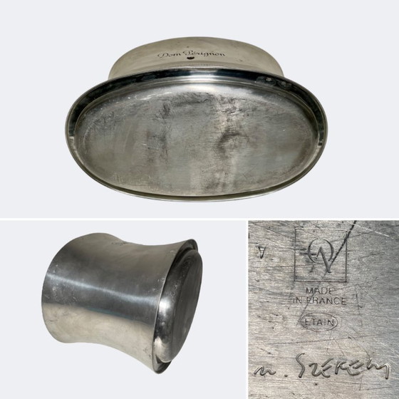 Image 1 of Seau à champagne double Dom Pérignon - Refroidisseur à vin multi-bouteilles vintage en étain poli français