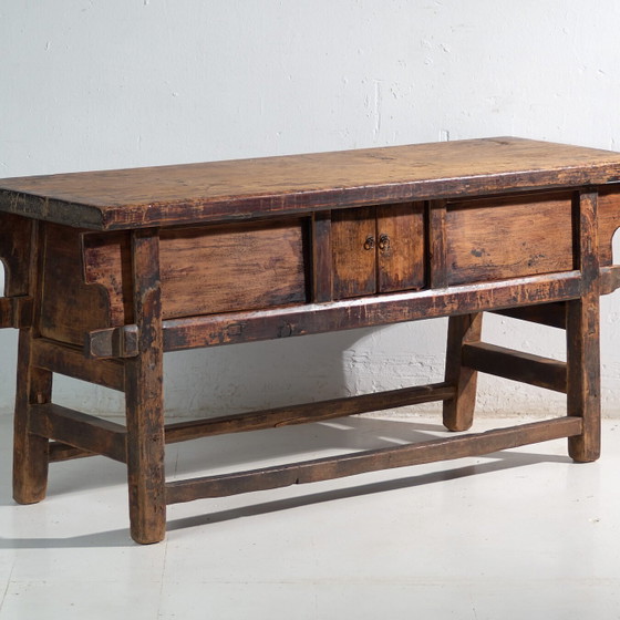Antique console table in elm wood – China, circa 1900 – Brass (photo 4 of 40)