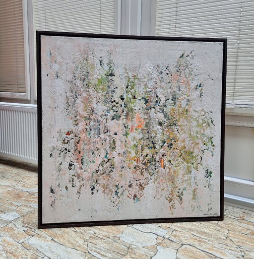 Frances Eckhardt - 80x80 cm abstract colorful painting, hand-painted, framed
