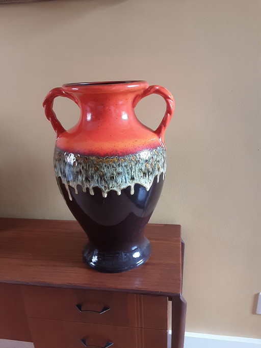 Grand vase orange/brun d'Allemagne de l'Ouest