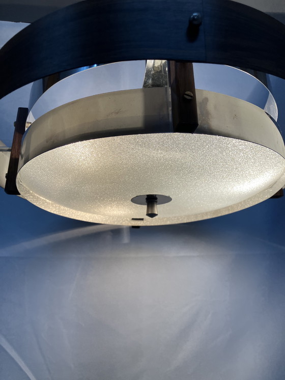 Image 1 of Vintage teak look Scandinavisch space age design hanglamp