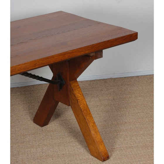 Image 1 of Massief eikenhouten eettafel, Frans vakmanschap, 1960