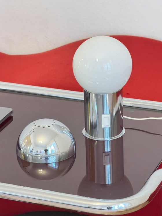 Image 1 of Vintage Space Age Chrome Table Lamp with Opaline Glass, 1970s