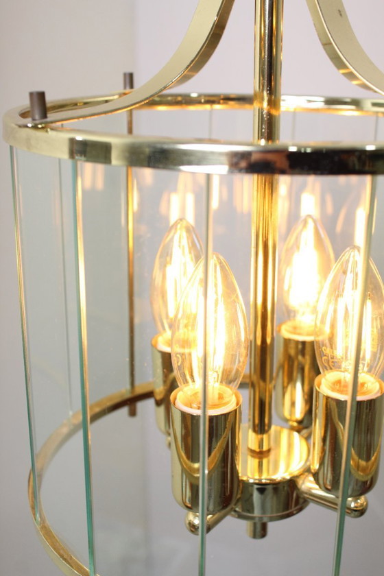 Image 1 of Vintage pendant lamp brass, glass