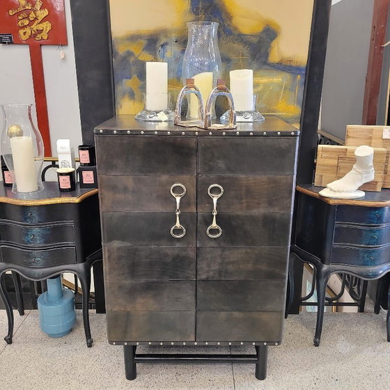 Image 1 of Barschrank "bocados", Leder und polierter Stahl, 2000 - Italien