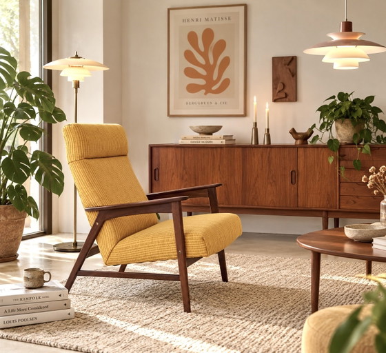 Vintage Deense Fauteuil Nieuw Gestoffeerd Kvadrat Febrik – Polyester, Wood (photo 2 of 11)