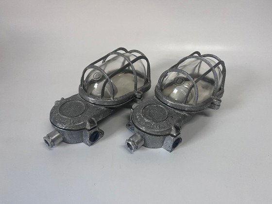 Image 1 of 2x Industria Rotterdam Industrial Cage Lamps Bulls-Eye Aluminium