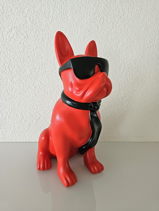 Moderne trendige Skulptur 'Bulldogge mit Brille'