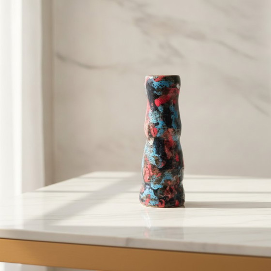 Image 1 of Handmade Colorful Pottery Vase – Signed KB