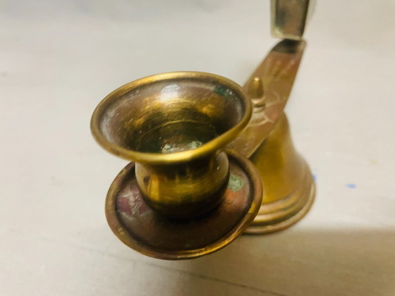 Image 1 of Portugiesischer Messing-Kerzenhalter mit Streichholzschachtelhalter von Ferreira, 1930er Jahre