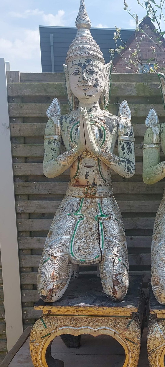 Image 1 of Gardiens du temple en bois massif, 25 kg chacun, 1,45 m de haut