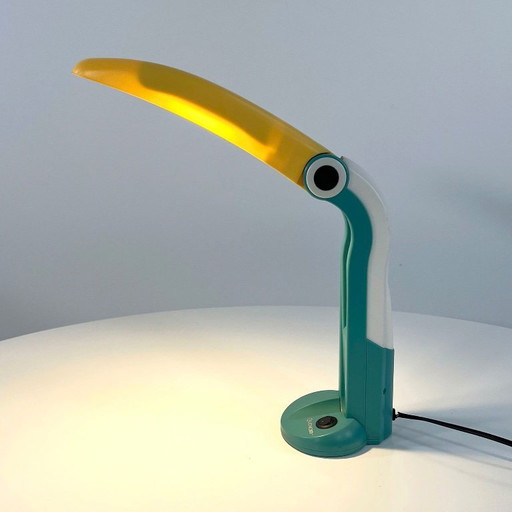 Lampe Toucan Vert Mer et Jaune par H.T. Huang pour Huanglite, années 1980