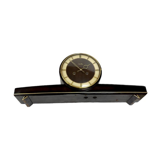 Image 1 of Zentra schoorsteenklok - zwart en goud, slagwerk, Duitsland jaren 1950