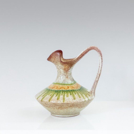 Image 1 of 1x 1960s Italian Modern Ceramic Jug, Beige and Green, Bertoncello Manufacturer