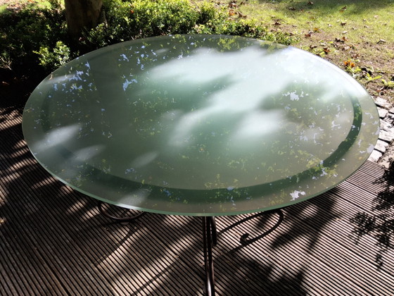Round Wrought Iron Table With 12 Mm Thick Tempered Frosted Glass (photo 2 of 15)