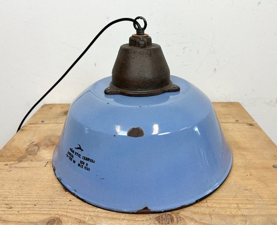 Image 1 of Industrial Blue Enamel and Cast Iron Pendant Light, 1960s
