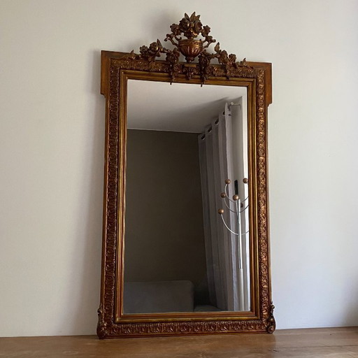 Miroir Doré Fin 19ème Avec Fronton Décoré. 150x82. – spiegels, Wood (photo 2 of 6)