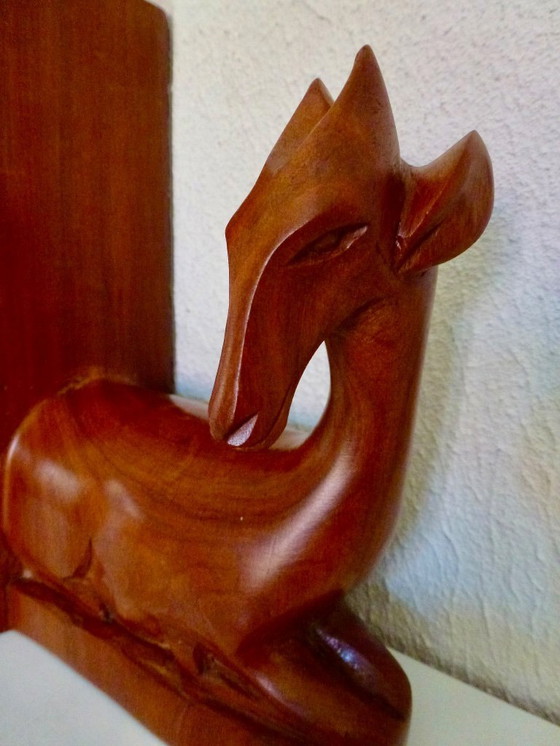 Image 1 of Vintage 2x wooden bookends in the shape of antelopes