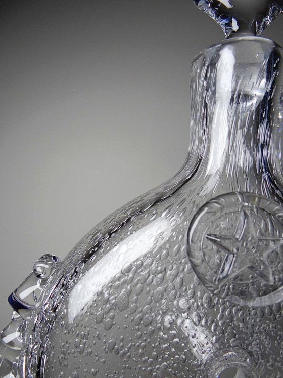 Image 1 of Carafe à cognac Daum France croix de Lorraine en cristal bullé, années 1960-70