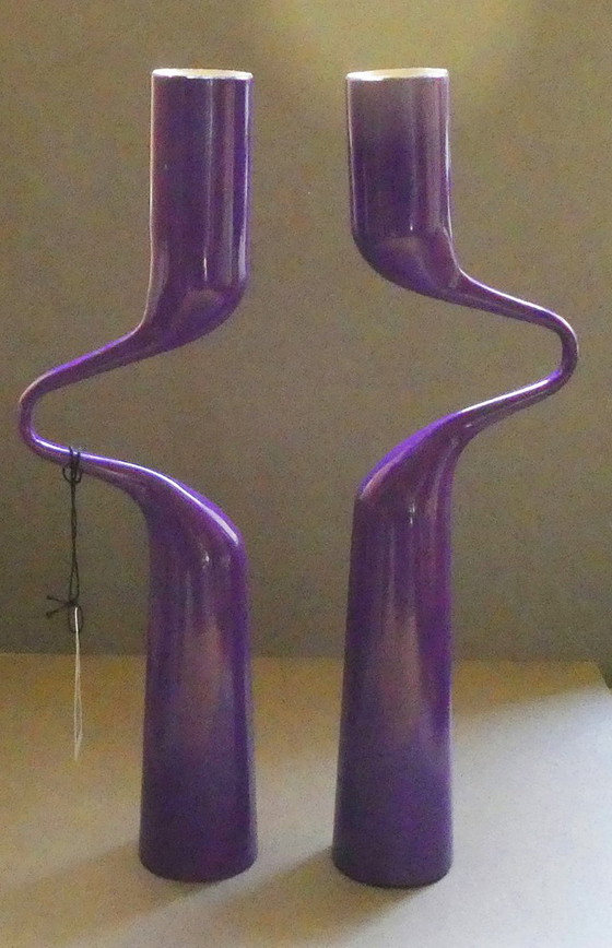 Image 1 of Double candle holder, design Mikaela Dörfel, stainless steel, purple lacquered, Menu, Denmark