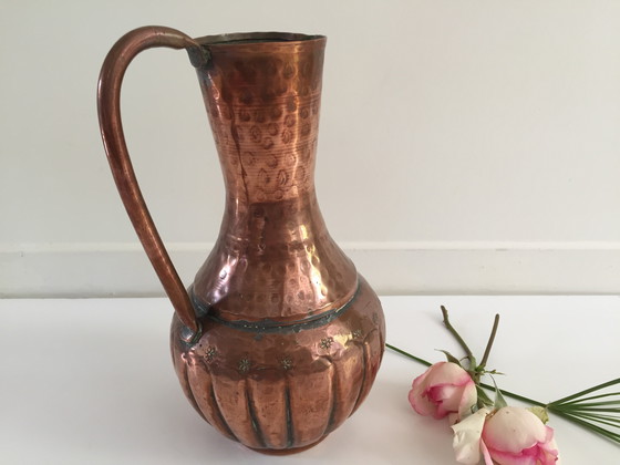 Image 1 of Hammered Copper Pitcher Vase France