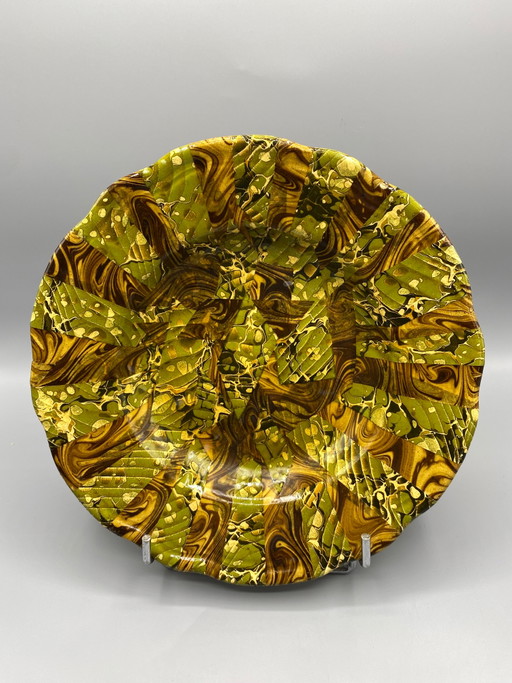 Piatto decorativo realizzato a mano, composizione astratta in marmo verde oliva. – decoratieve objecten, Abstract