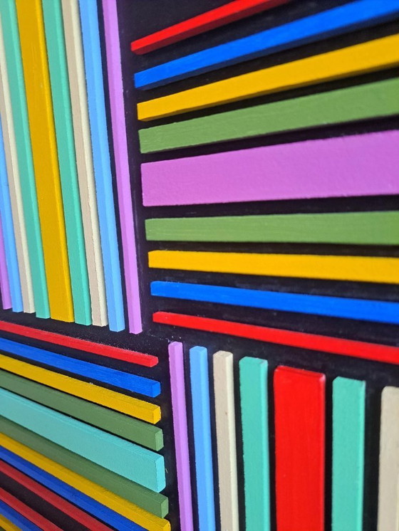 Image 1 of Tableau géométrique 3D "Horizontal / Vertical" - acrylique abstrait sur MDF de Franklin van Dam (95x95 cm)