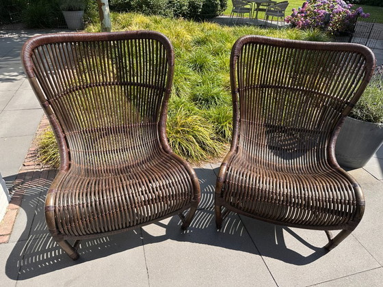 Image 1 of Unique set of 2 Yuzuru Yamakawa 'Funky' (CL-170) rattan design armchairs