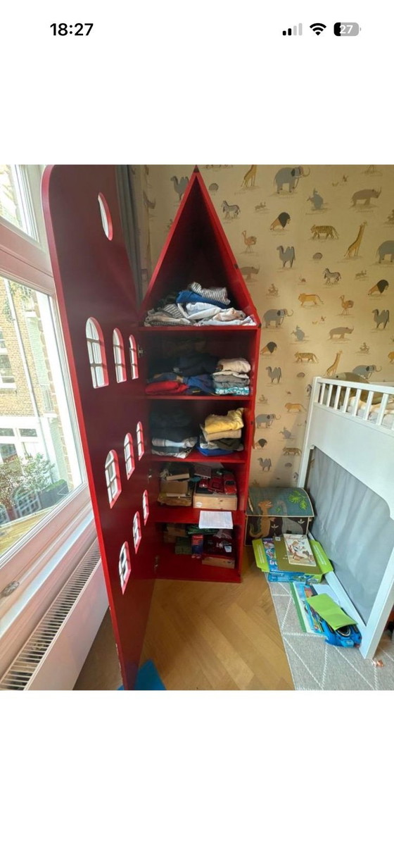 Image 1 of house-style wardrobe children's room red wardrobe