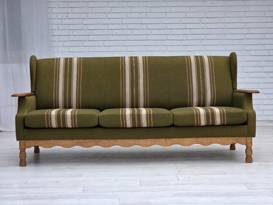 Image 1 of 1970, canapé danois 3 places, meuble en laine, bois de chêne massif.