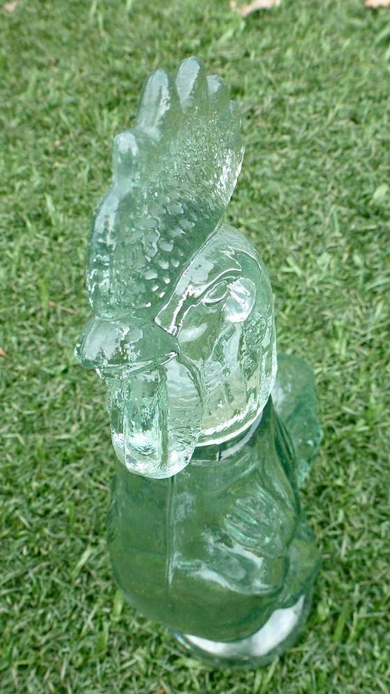 Image 1 of 2x Vintage Glazen karaffen in de vorm van Hond en Haan.