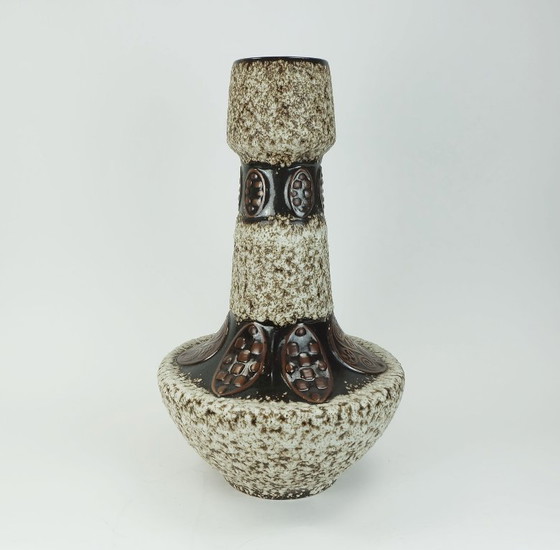 Image 1 of Große 54 cm Vase, Bodenvase, 1970er Jahre, Fettlava-Glasur, Zierdekor, Modell 100