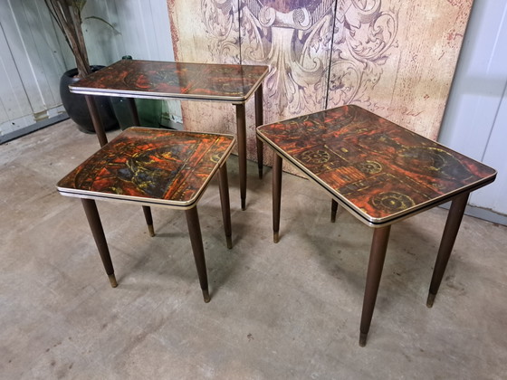 Image 1 of 3-Delige Bijzettafeltjes, Plantentafeltjes 64/47/37x34cm en 46cm Hoog