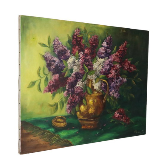 Large Colorful Floral Still Life with Lilacs Painting 90x70cm – Paintings & Drawings, Canvas, Vintage (photo 3 of 15)