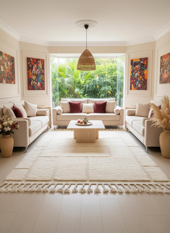 Image 1 of Weißer handgeknüpfter Berberteppich, 250 cm x 150 cm