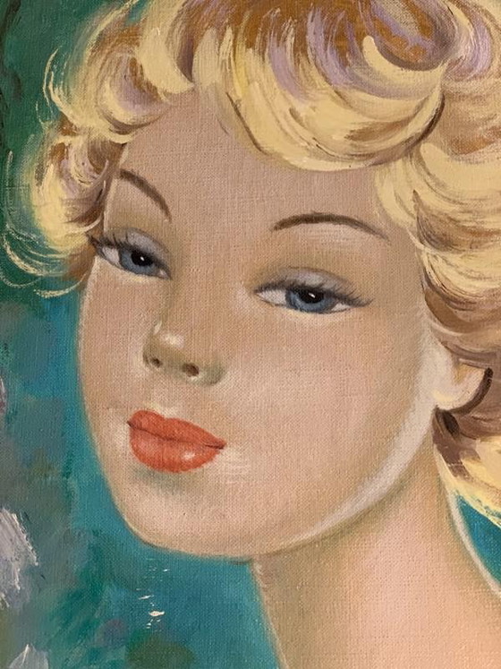 Lucia Longi, Portrait d'une jeune femme, Huile sur toile, années 1950 – Peintures et dessins (photo 4 of 16)