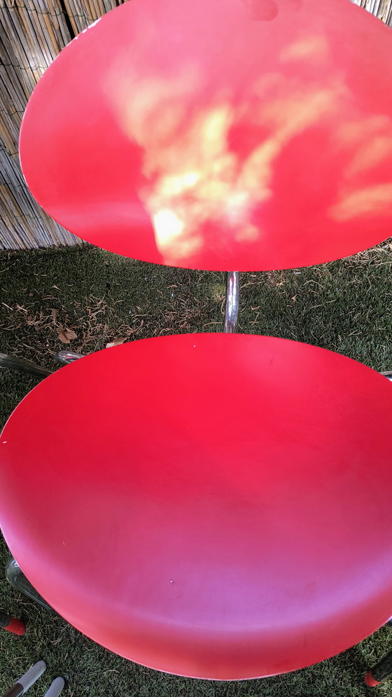 Image 1 of Set di 6 sedie originali Elmar Flötotto Mosquito - rosso e bianco (2003)